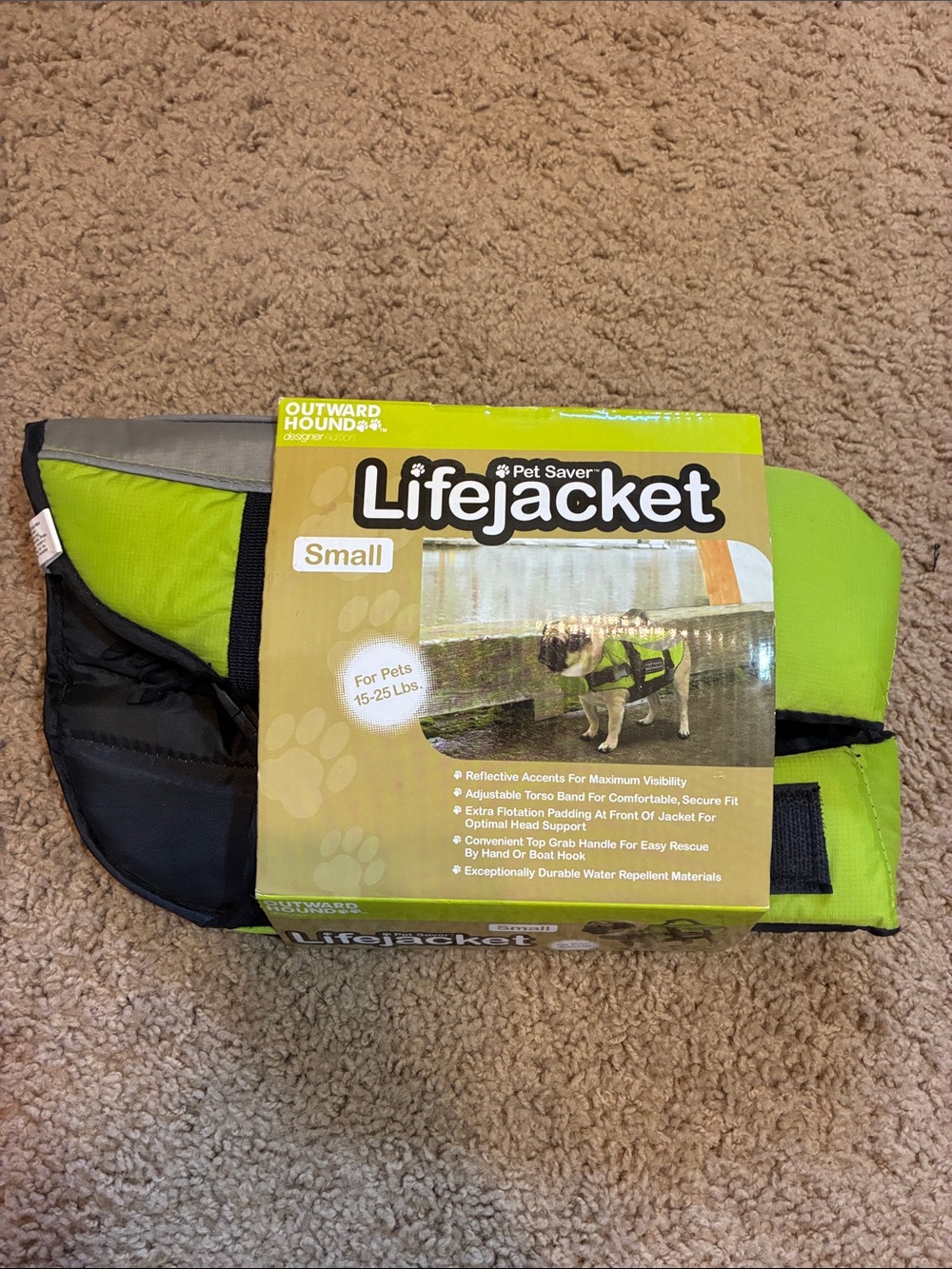 Outward Hound Small Pet Lifejacket in Lime Green and Black